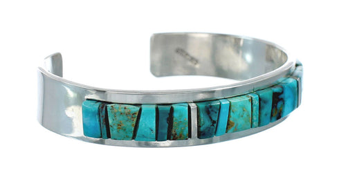 Navajo Sterling Silver Turquoise Cobble Inlay Cuff Bracelet NN20127